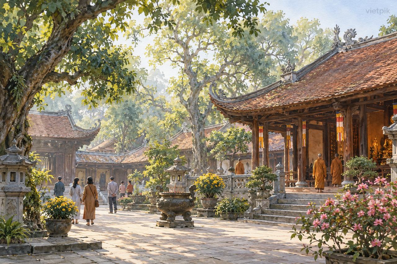 Conceptual northern Vietnamese monastery gathering