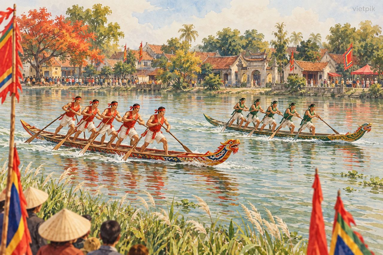 Keo Hanh Thien autumn festival: village memory in the rhythm of standing rowers
