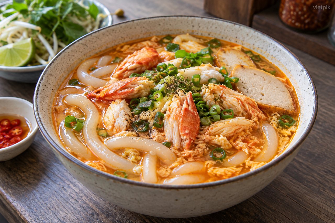 Crab bánh canh with thick noodles