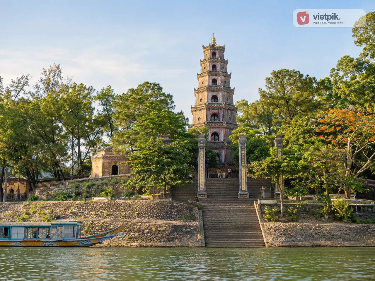 The seven-storey Phước Duyên tower at Thiên Mụ Pagoda beside the Perfume River