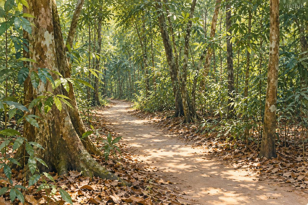 Conceptual woodland path for a reflective history guide