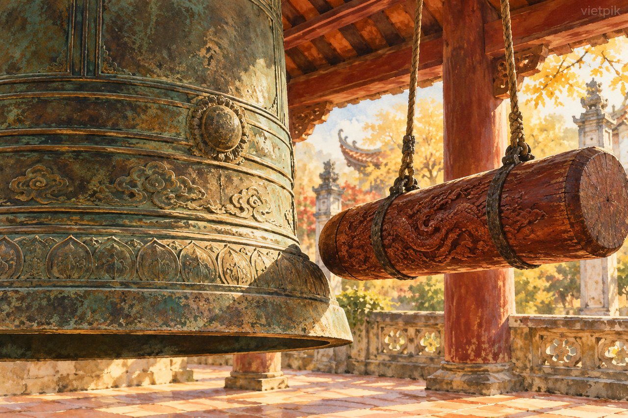 Bronze bell rim and suspended wooden striker