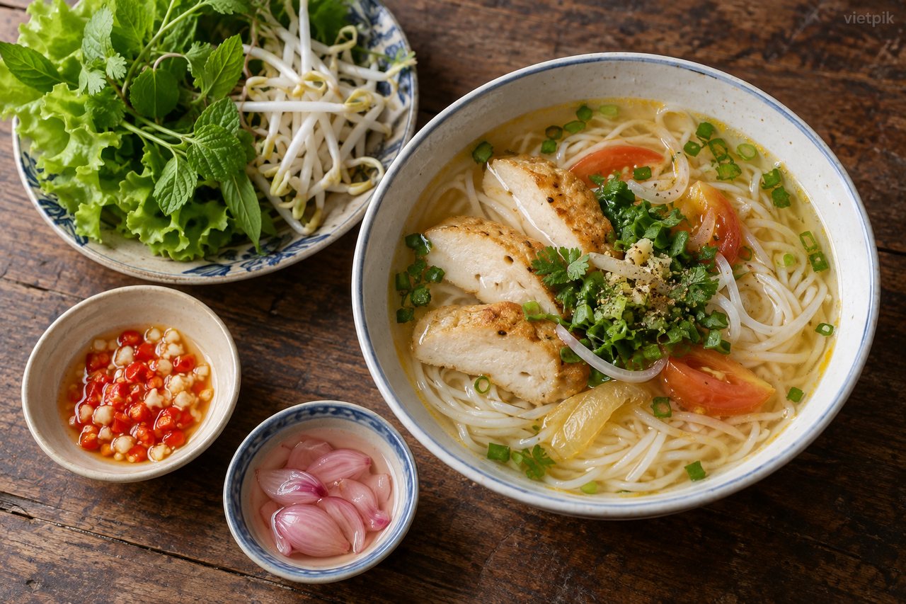Noodle soup with separate accompaniments
