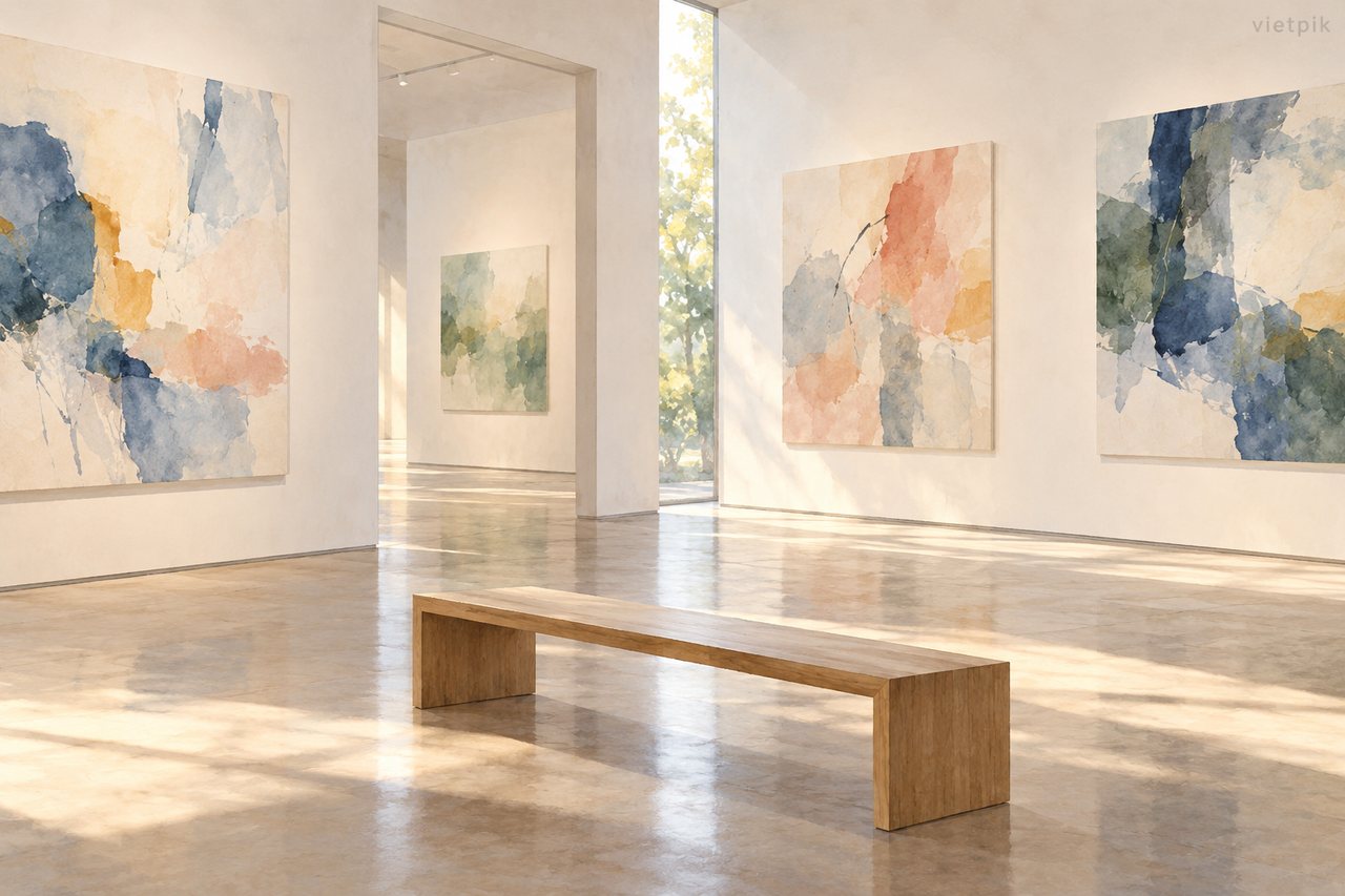 Conceptual gallery with abstract colour studies