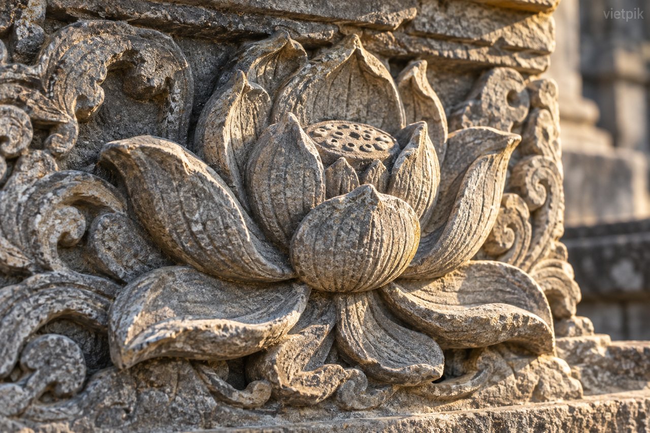Generic carved lotus motif in stone