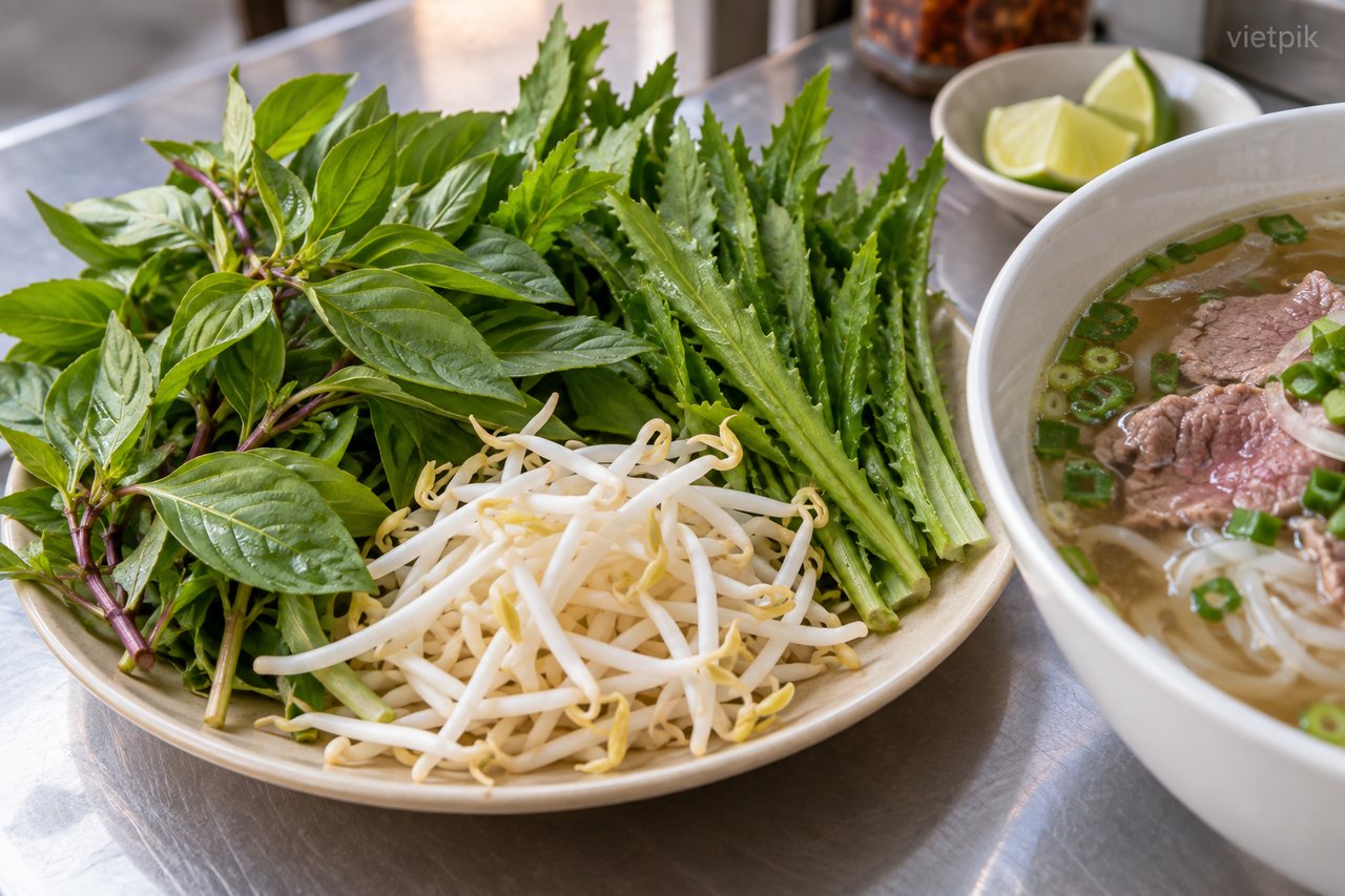 Flat rice noodles and beef in phở broth