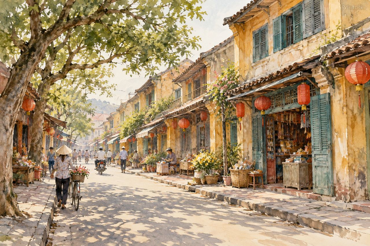 Watercolour concept of a trading neighbourhood